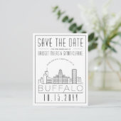 Buffalo Wedding | Stilisierte Skyline Save the Dat Postkarte (Stehend Vorderseite)