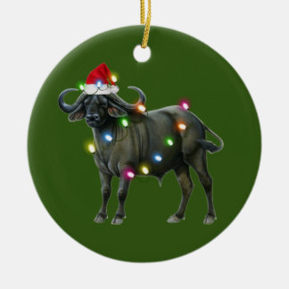 Buffalo With Hat Lights Christmas Keramik Ornament