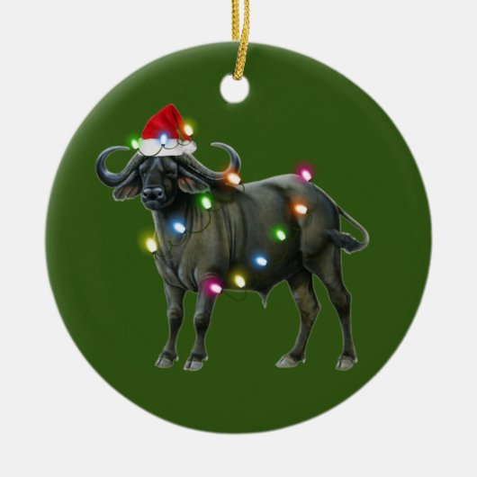 Buffalo With Hat Lights Christmas Keramik Ornament (Vorne)