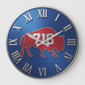BuffaloNew York 716 Area Code Blue & Red Metal Große Wanduhr (Vorderseite)