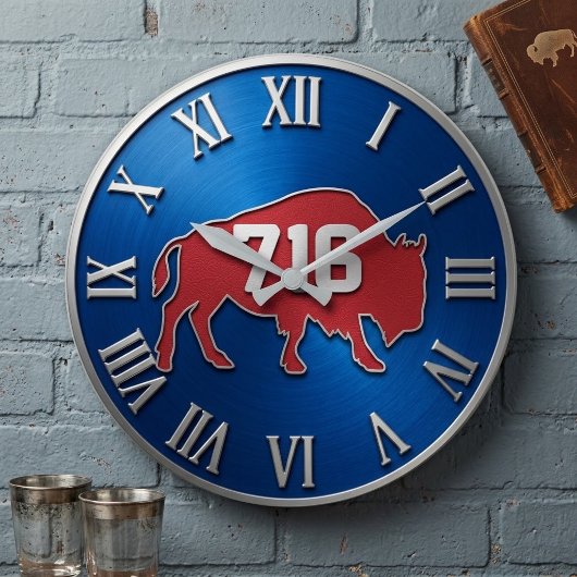 BuffaloNew York 716 Area Code Blue & Red Metal Große Wanduhr