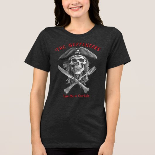 Buffaneers Pirate Skull mit Knife und Gabel Tri-Blend Shirt (Vorderseite)