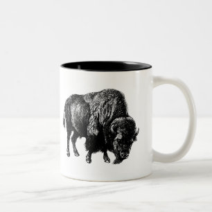 Büffel Amerikanischer Bison Vintage Holzschnitt Ta Zweifarbige Tasse