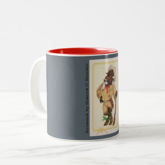 Büffel Bill 11oz zwei-tonte Kaffee-Tasse Zweifarbige Tasse (Vorderseite Links)