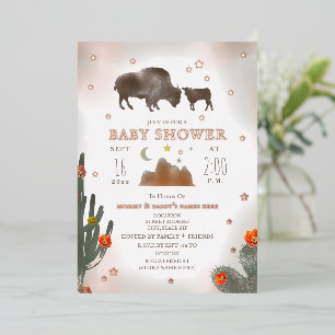 Büffel Bison Kaktus Sterne Mädchen Baby Shower Folieneinladung
