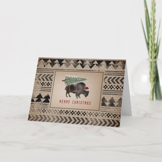 Büffel Bison Santa Frohe Weihnachten Baum Jute (Vorderseite)