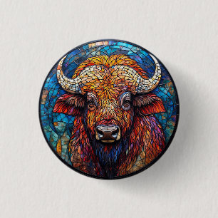 Büffel-Buntglas-Kunstwerk Button