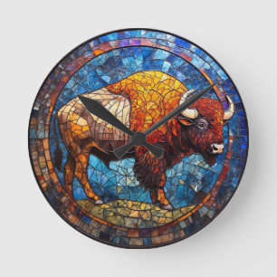 Büffel-Buntglas-Kunstwerk Runde Wanduhr