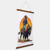 Büffel-Cowboy-Geschenk Wandteppich Mit Holzrahmen (Gewinkelt)