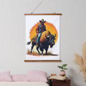 Büffel-Cowboy-Geschenk Wandteppich Mit Holzrahmen (Schlafzimmer)