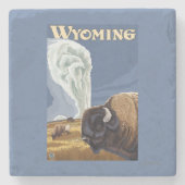 Büffel durch altes zuverlässiges Vintages Steinuntersetzer (Vorderseite)