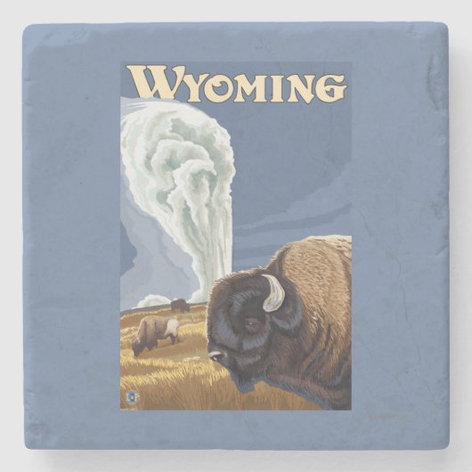 Büffel durch altes zuverlässiges Vintages Steinuntersetzer (Vorderseite)