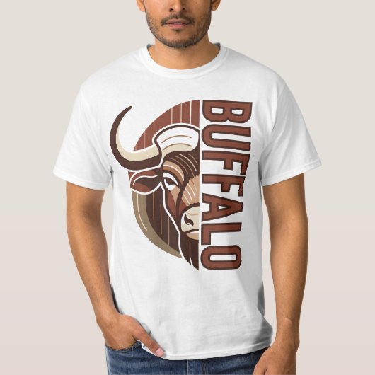 Büffel-Illustration mit Tippfehler-Tee-Design T-Shirt (Vorderseite)