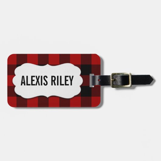 Büffel in Rot und Schwarz kariert Gepäckanhänger (Vorderseite horizontal)