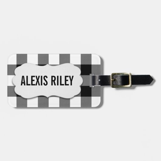 Büffel in Schwarz/Weiß kariert Gepäckanhänger (Vorderseite horizontal)