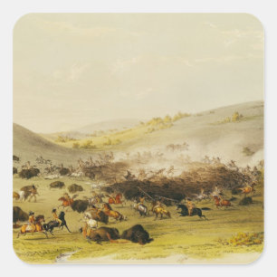 Büffel-Jagd, Einfassung, c.1832 Quadratischer Aufkleber