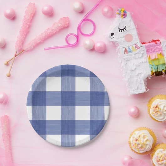Büffel kariert im Blau Pappteller (Party)