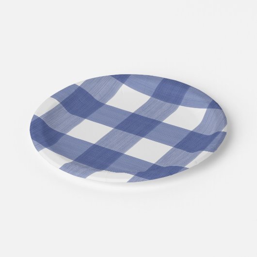 Büffel kariert im Blau Pappteller (Schrägansicht)