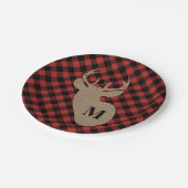 Büffel kariert und Leinwand-Monogramm-Rotwild Pappteller (Schrägansicht)