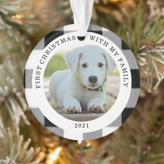 Büffel-karierte erste WeihnachtsFoto-Verzierung Ornament (Baum)