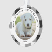 Büffel-karierte erste WeihnachtsFoto-Verzierung Ornament (Vorderseite)