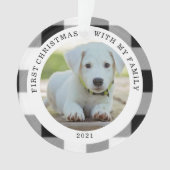 Büffel-karierte erste WeihnachtsFoto-Verzierung Ornament (Vorderseite)