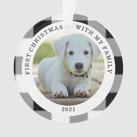 Büffel-karierte erste WeihnachtsFoto-Verzierung Ornament (Vorderseite)