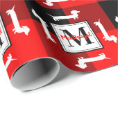 Büffel-kariertes Dackel-Weihnachtsmonogramm Geschenkpapier (Rolleneckpunkt)