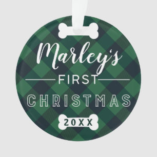 Büffel-kariertes Foto des Haustieres erster grün Ornament