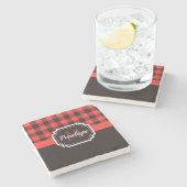 Büffel-kariertes Muster Steinuntersetzer (Seitenansicht)