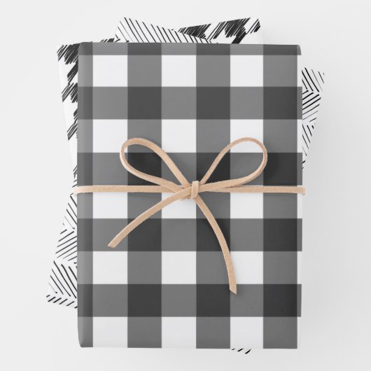 Büffel, Kariertes, Schwarz-weißes Musterpapier Geschenkpapier Set (Beispiel)