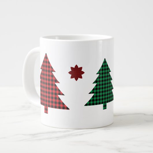 Büffel-Karo-Bäume Jumbo-Tasse (Vorderseite Links)