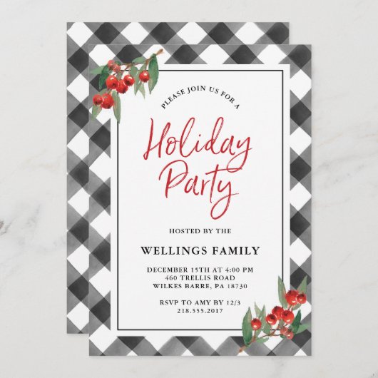 Büffel-Karo-kariertes schwarzes u. weißes Einladung (Vorne/Hinten)