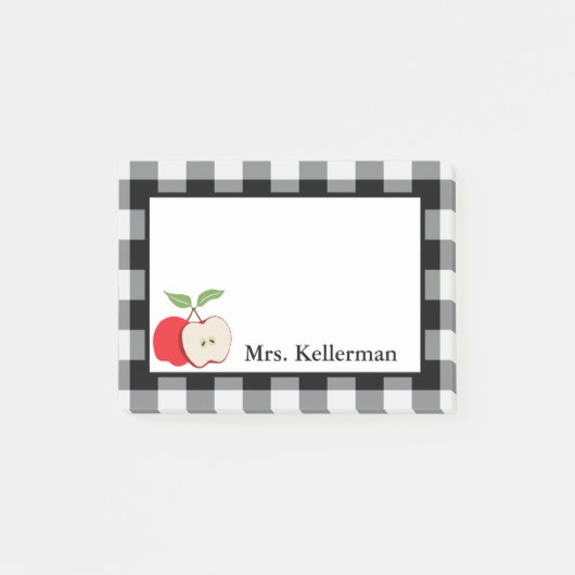 Büffel-Karo-Lehrer-Name 4 x 3 Apples Post-it Klebezettel (Vorderseite)