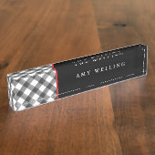 Büffel-Karo-schwarze u. weiße Lehrer-Büro-Zelle Namensplakette (Seite)