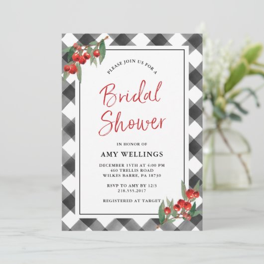 Büffel-Karo-schwarzes u. weißes rustikales Einladung (Stehend Vorderseite)