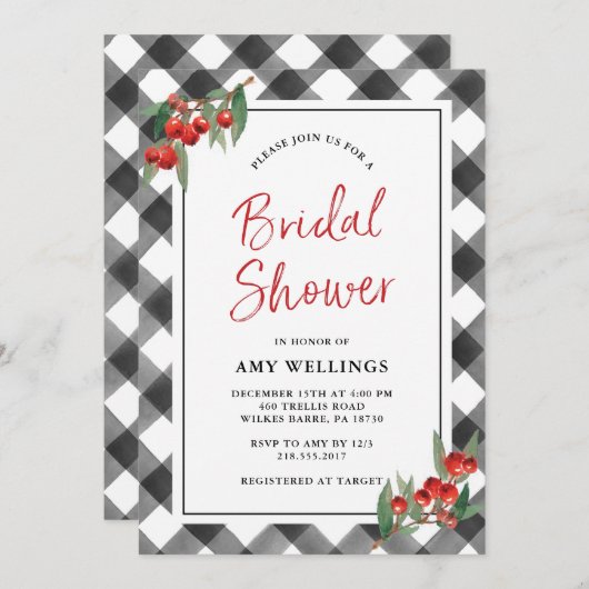 Büffel-Karo-schwarzes u. weißes rustikales Einladung (Vorne/Hinten)