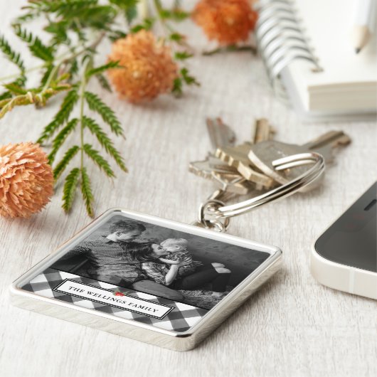 Büffel-Karo-schwarzes u. weißes rustikales Schlüsselanhänger (Seite)