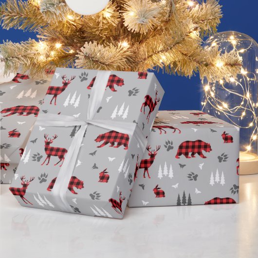 Büffel-Karo-Waldtiere-Muster Geschenkpapier (Feiertage)