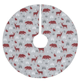 Büffel-Karo-Waldtiere-Muster Polyester Weihnachtsbaumdecke