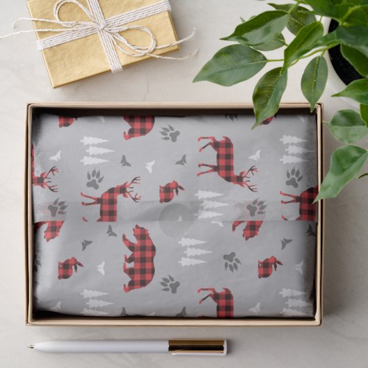 Büffel-Karo-Waldtiere-Muster Seidenpapier (Geschenk)