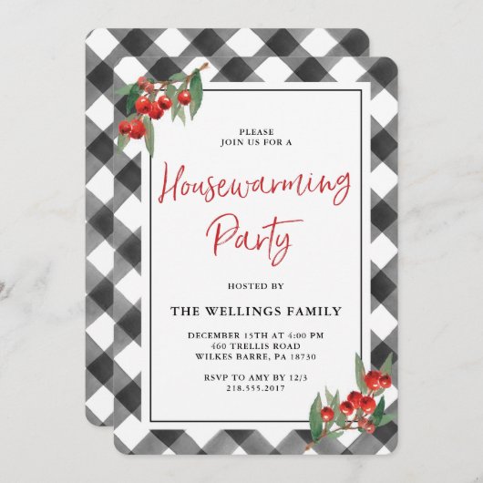 Büffel-Karokariertes Schwarz-weißes Einladung (Vorne/Hinten)