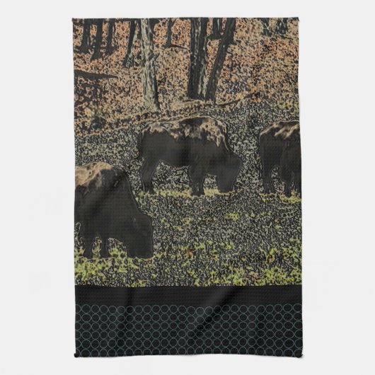 Büffel-Kunst-wildes WestWestern-Thema Geschirrtuch (Vertikal)