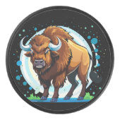 Büffel mit großen Hörnern Eishockey Puck (Vorderseite)