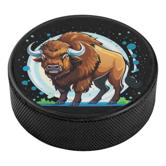 Büffel mit großen Hörnern Eishockey Puck (3/4)