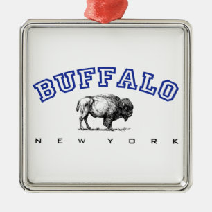 Büffel, NY - Bison Silbernes Ornament