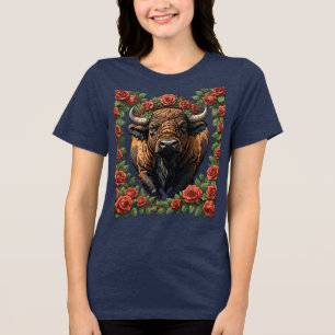 Büffel, umgeben von Rote Rosen Tri-Blend Shirt