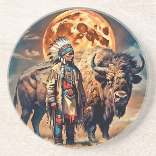 Büffel und Häuptling der Native Americans Getränkeuntersetzer