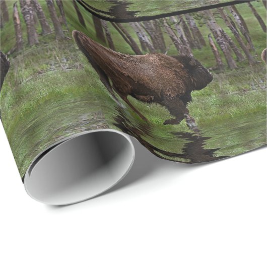 Büffel und Wald, Bison-Liebhaber Design Geschenkpapier (Rolleneckpunkt)