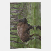 Büffel und Wald, Bison-Liebhaber Design Handtuch (Vertikal)